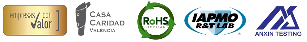 Certificaciones y colaboraciones Aquaidam: Empresas con Valor, Casa Caridad Valencia, RoHS, IAPMO R&T Lab y Anxin Testing