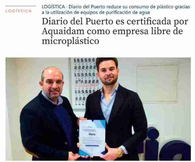 Diario del Puerto certificado por Aquaidam empresa libre de microplástico